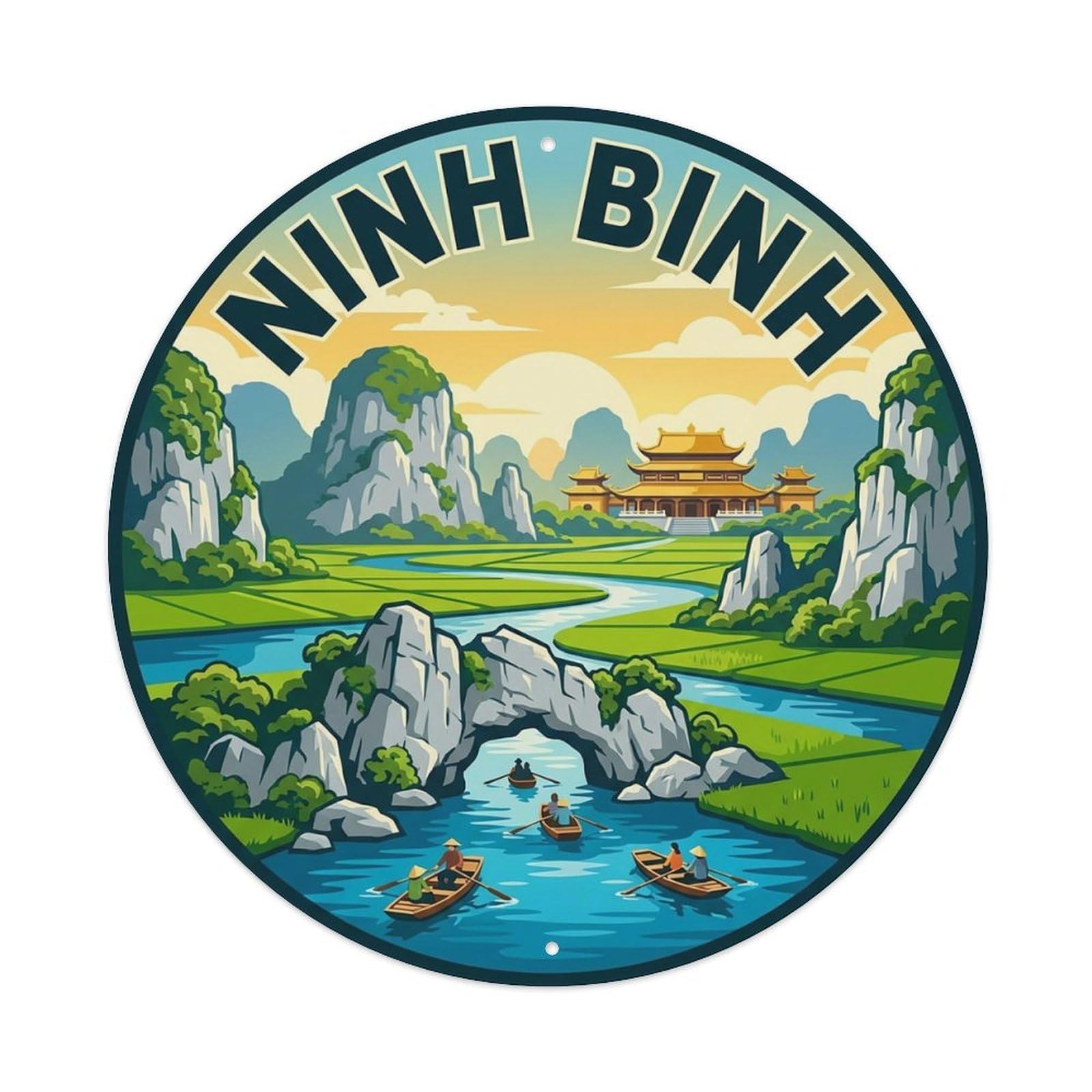 Vietnam Vintage Travel Ninh Binh Vintage Metal Tin Sign Plaque Wall Decor for Cafe, Club Bar, Office, Garden Metal Poster 8x8Inch