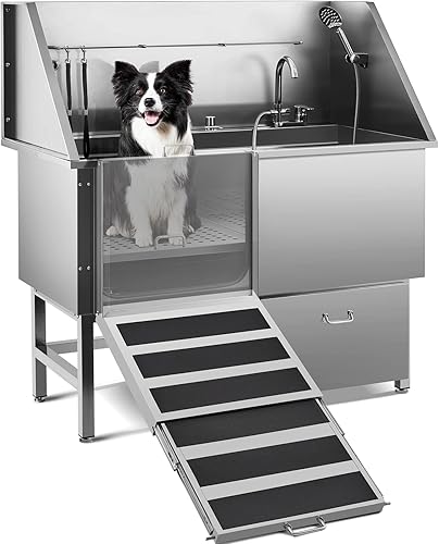 UOKRR Estación de lavado de perros para el hogar, estación de baño profesional de acero inoxidable de 50 pulgadas para mascotas grandes y pequeñas,