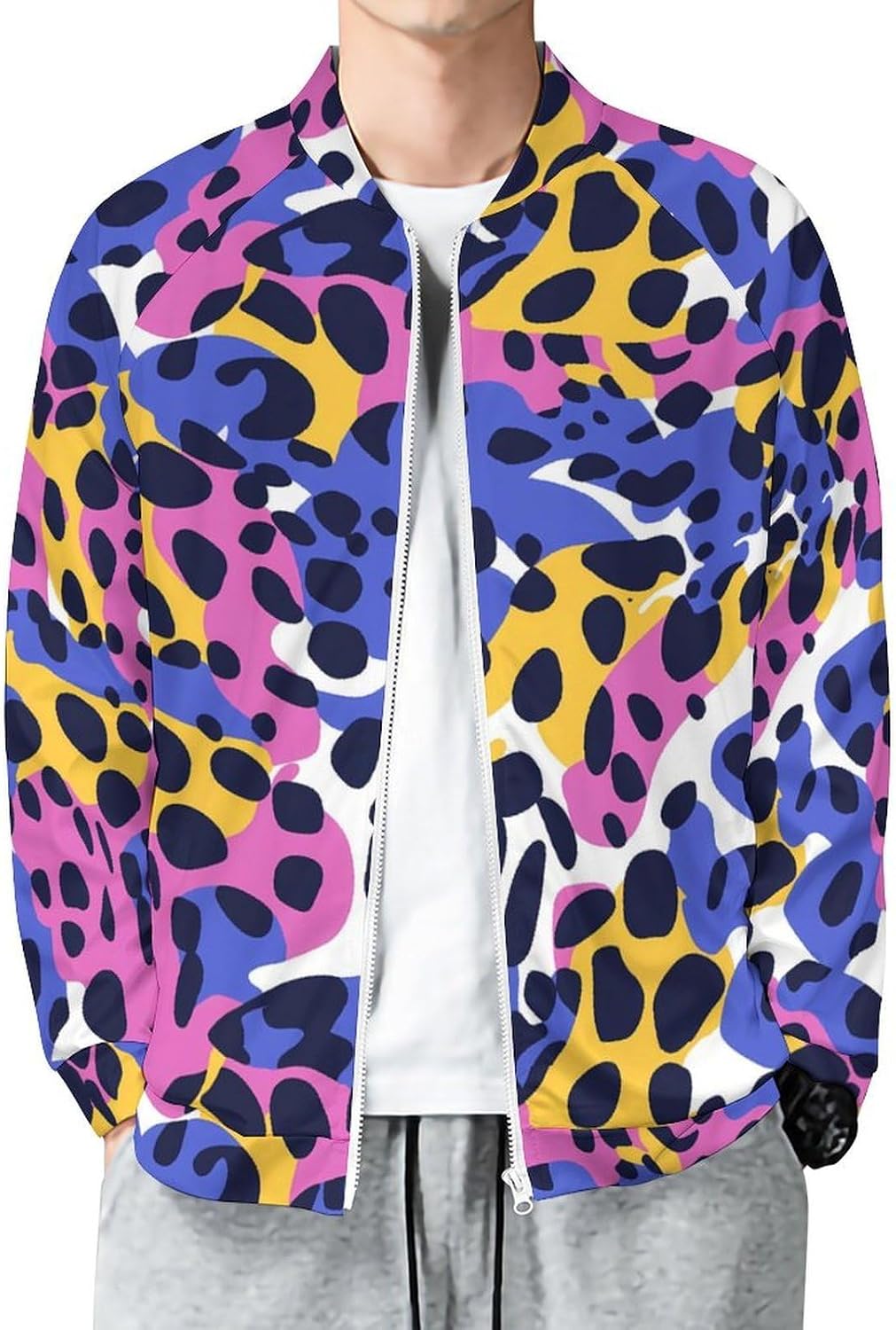 Leopard Men's Zip Up Sweatshirt Casual Sweater Jackets Long Sleeve Tops Lightweight Coat