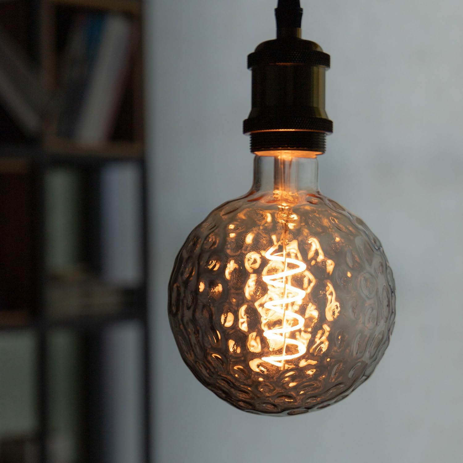 G40 LED Edison Bulb, Smoke Gray Hand-Blown Hard Glass, 4W (25W Incandescent Equivalent), 110-130V, E26, 2000K Warm Yellow Light, 200LM, Dimmable, for Indoor Decorative Lighting (Meteorite)