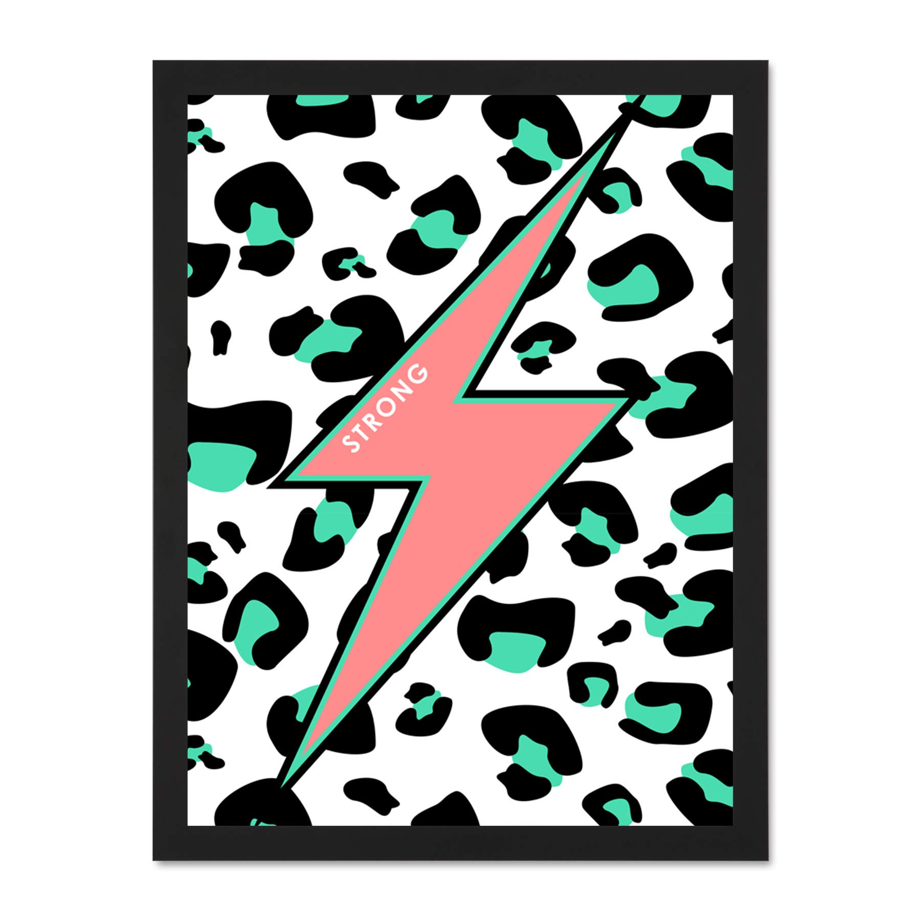 Wee Blue Coo Leopard Coral And Green Strong Reverse Large Black Framed Art Print Wall Poster 18x24 inch