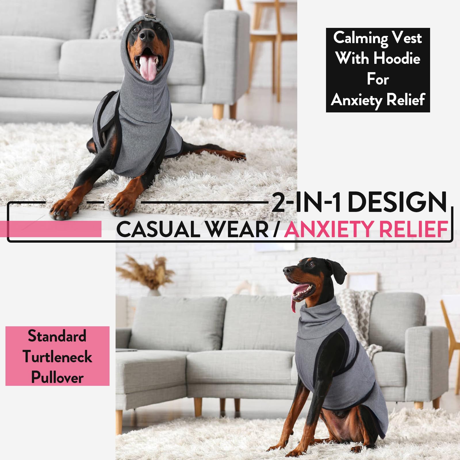 Chaquetas Antiestrés para Perros, Chaleco Relajante para Perros, Chaleco Anti-Ansiedad para Perros con Capucha Calmante, Jersey para Perros Pequeños, Medianos y Grandes, Abrigo Perro
