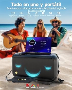 Karaoke Machine for Adults with Letter Display, Built-in 13.3 Display, Really All in One Karaoke Machine with 2 Wireless Microphones (Hidden & Self-Charging), Speaker
