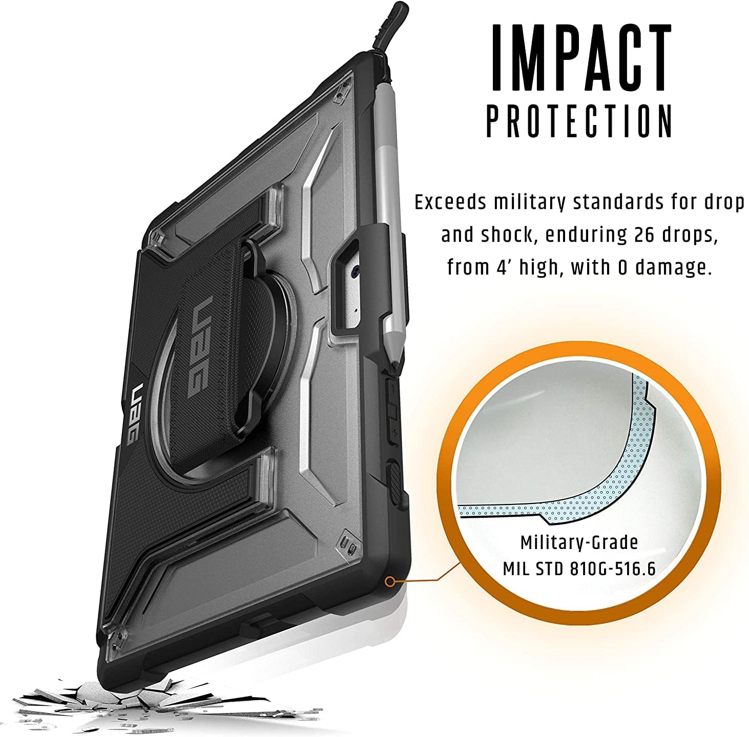 URBAN ARMOR GEAR UAG Designed for Microsoft Surface Go 4 / Surface Go 3 / Surface Go 2 / Surface Go Case 10.5" Plasma w/Hand Strap & Shoulder Strap Feather-Light Rugged Military Drop Tested Cover Ice