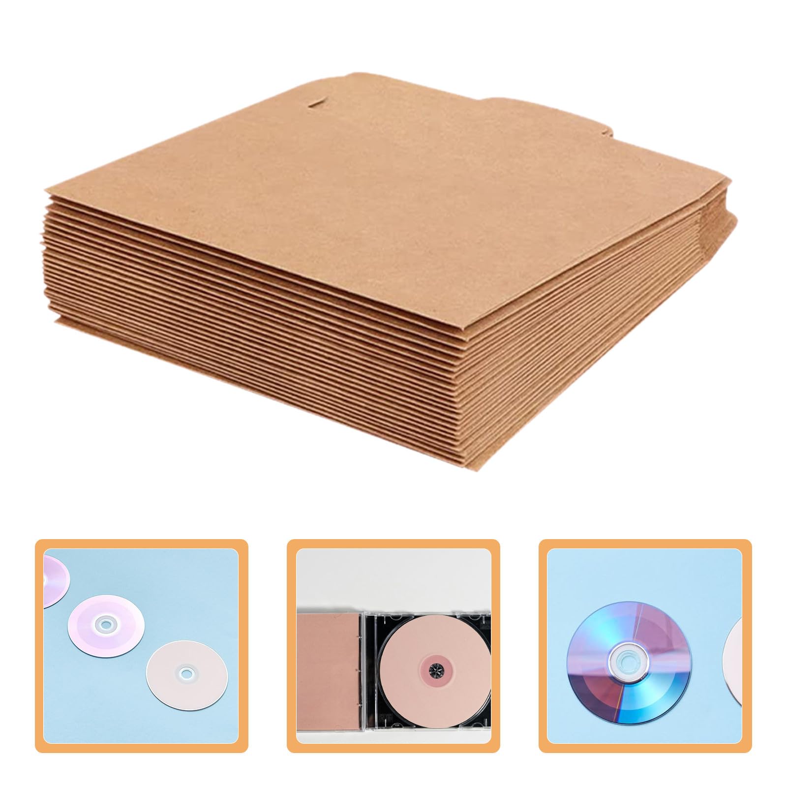 YARNOW Bolsas de Papel Kraft Marrón Tamaño Pequeño y Resistente 50 para CD, Sobres Reutilizables de Cartón Kraft, Ideales para Embalaje y Archivo de Discos