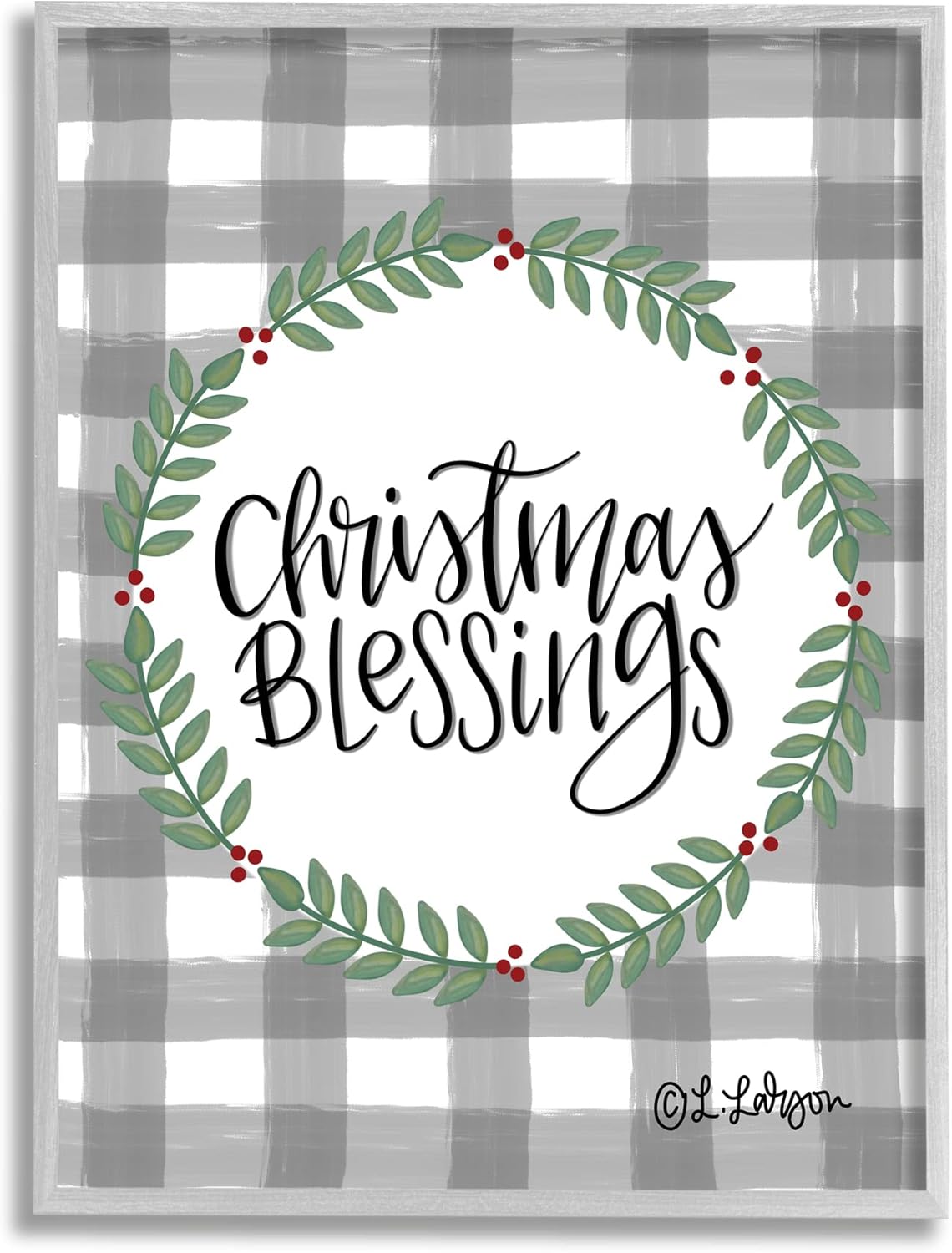 Stupell Industries Christmas Blessings Calligraphy Tartan Holly Sprigs Border, Design by Lisa Larson