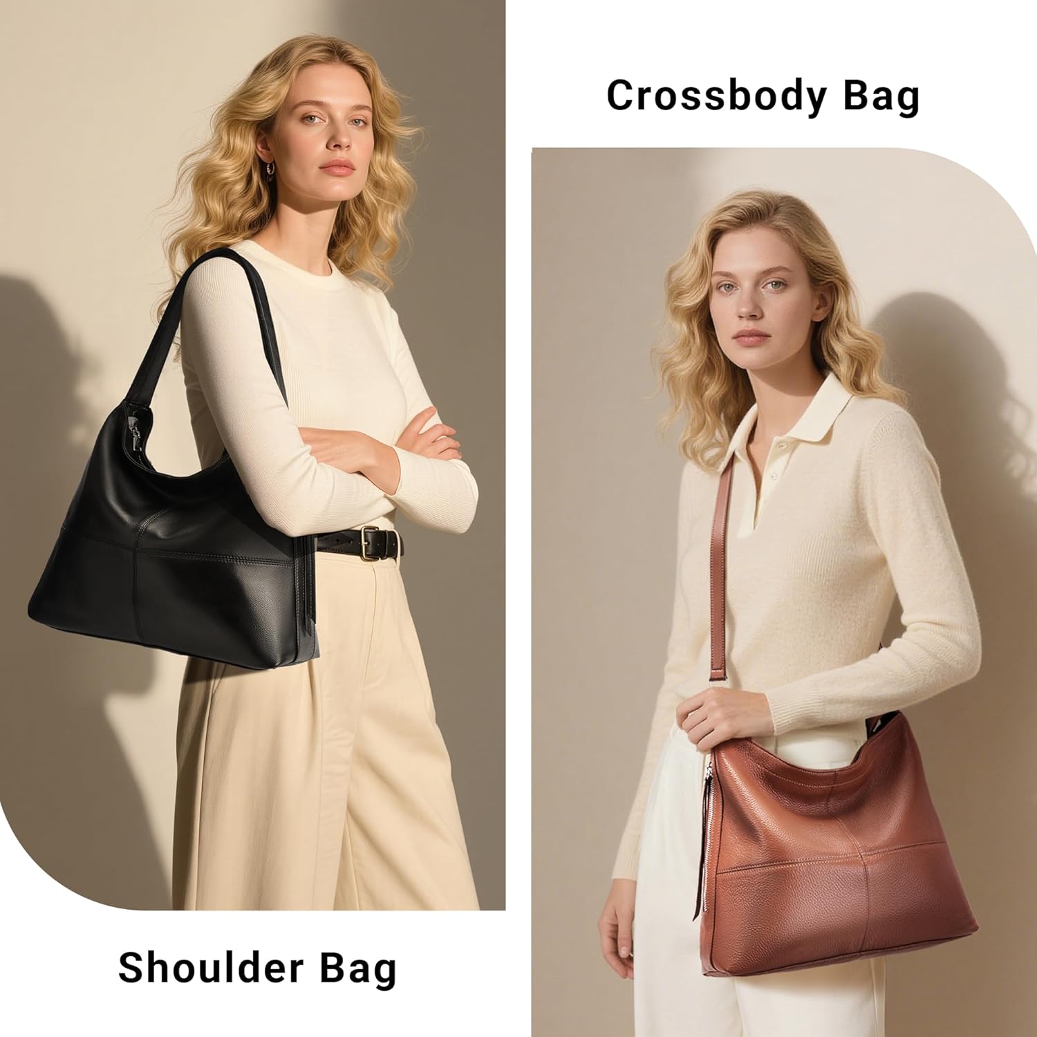 Genuine Leather Hobo Bags for Women Crossbody Purses Work Tote Bag Designer Shoulder Handbags with 2 Straps - Image 2