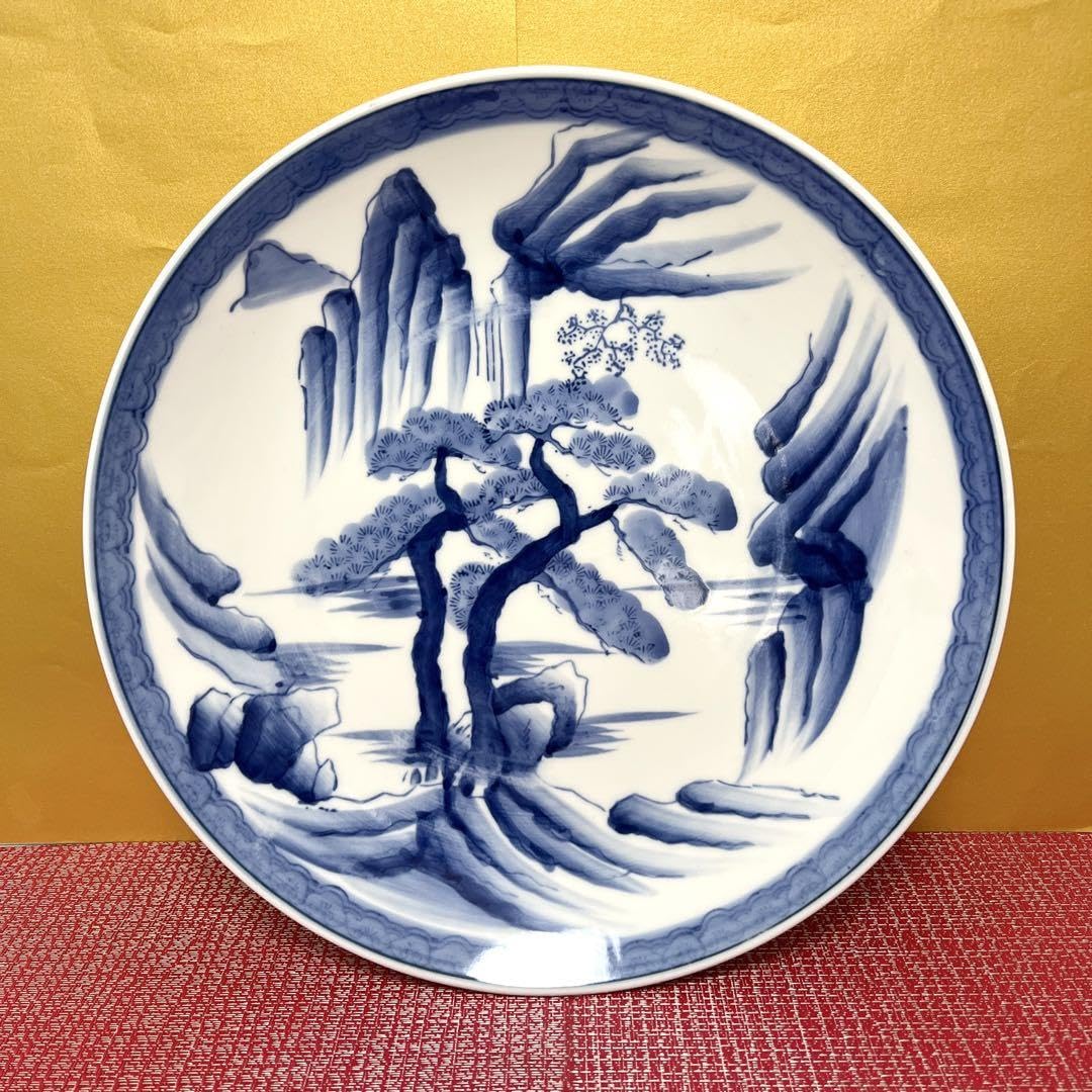 Amazon.co.jp: 有田焼山水 峯山作 大皿 染付山水 大皿 飾り皿 : 文房具 