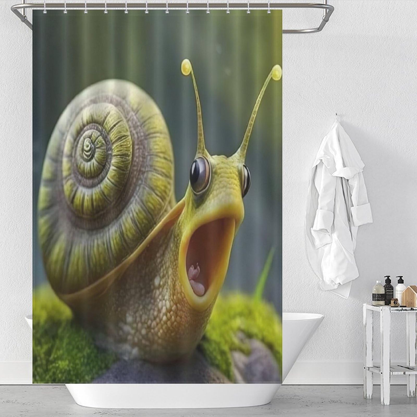 Rideau de douche escargots anti éclaboussures rideau baignoire tissu lavable 12 crochets