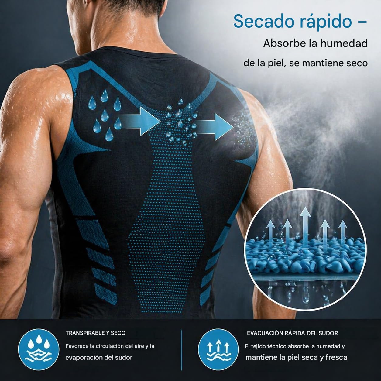 Camiseta de Efecto Vientre Plano – Camiseta de compresión para Hombre, Control Abdominal, Tejido Transpirable de Seda Helada, para Deporte y Uso Diario.