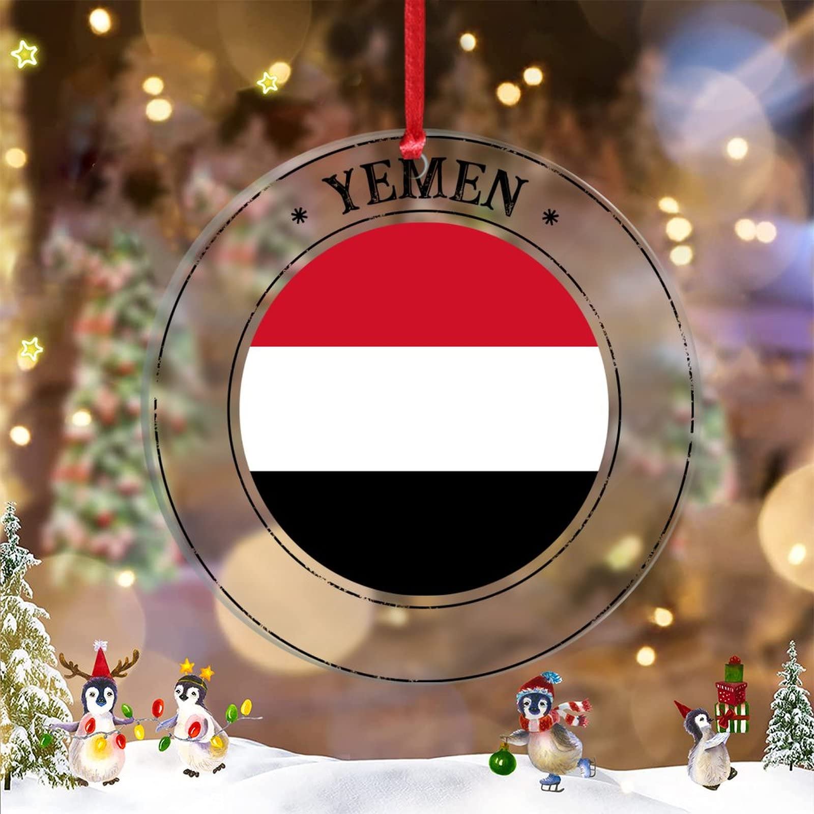 Yemen Christmas Ornaments Yemen Flag Christmas Decorations for Tree Clear Acrylic Personalized Christmas Ornaments 2022 Country City Souvenir Keepsake