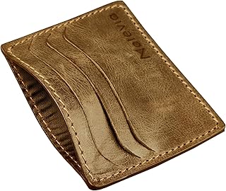 Motevia Men's Leather Wallet Small Size Cardboard 6 Card Pockets Money Pocket (Dark Navy) (Brown)
