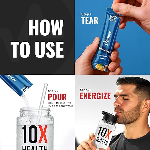 Miniatura 4 de 10X Health - Trituradora de ondas energéticas, bebida energética con 200 mg de cafeína, BCAA, vitaminas B, absorción acelerada, bebida tropical