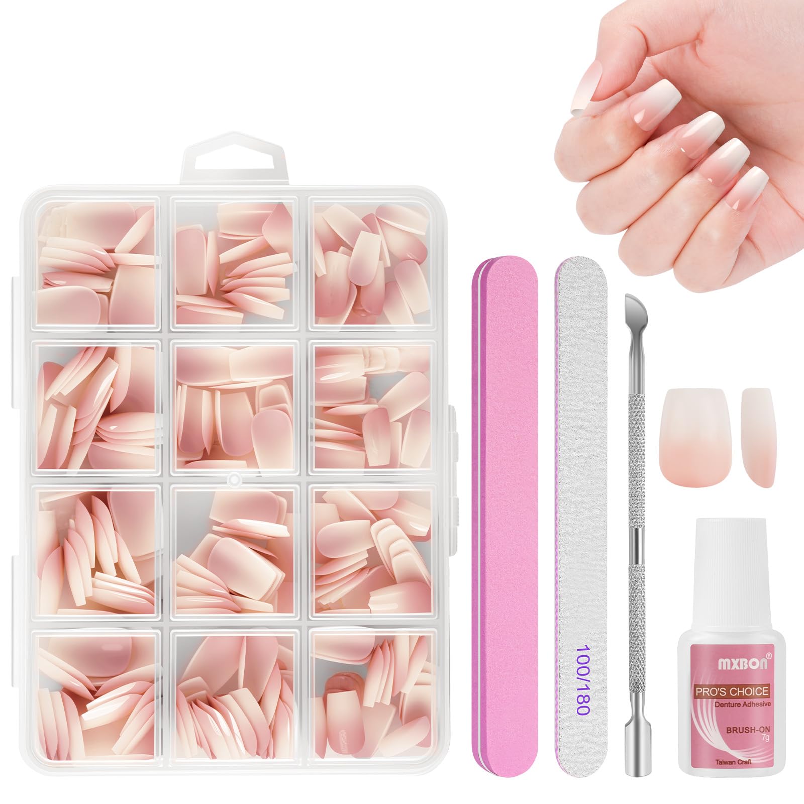 Unghie Finte Press On Nail, 240 Pezzi Sfumato Nude Rosa Short Nails, Unghie Finte Adesive Copertura Completa, per Salone Manicure, Nail Art Principiante, Donne e Ragazze