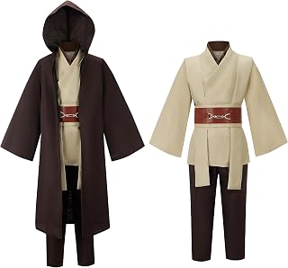 Jedi Knight Costume Set for Kids Boys Halloween Cosplay Party Tunic Full Outfit Hooded Robe Uniform
