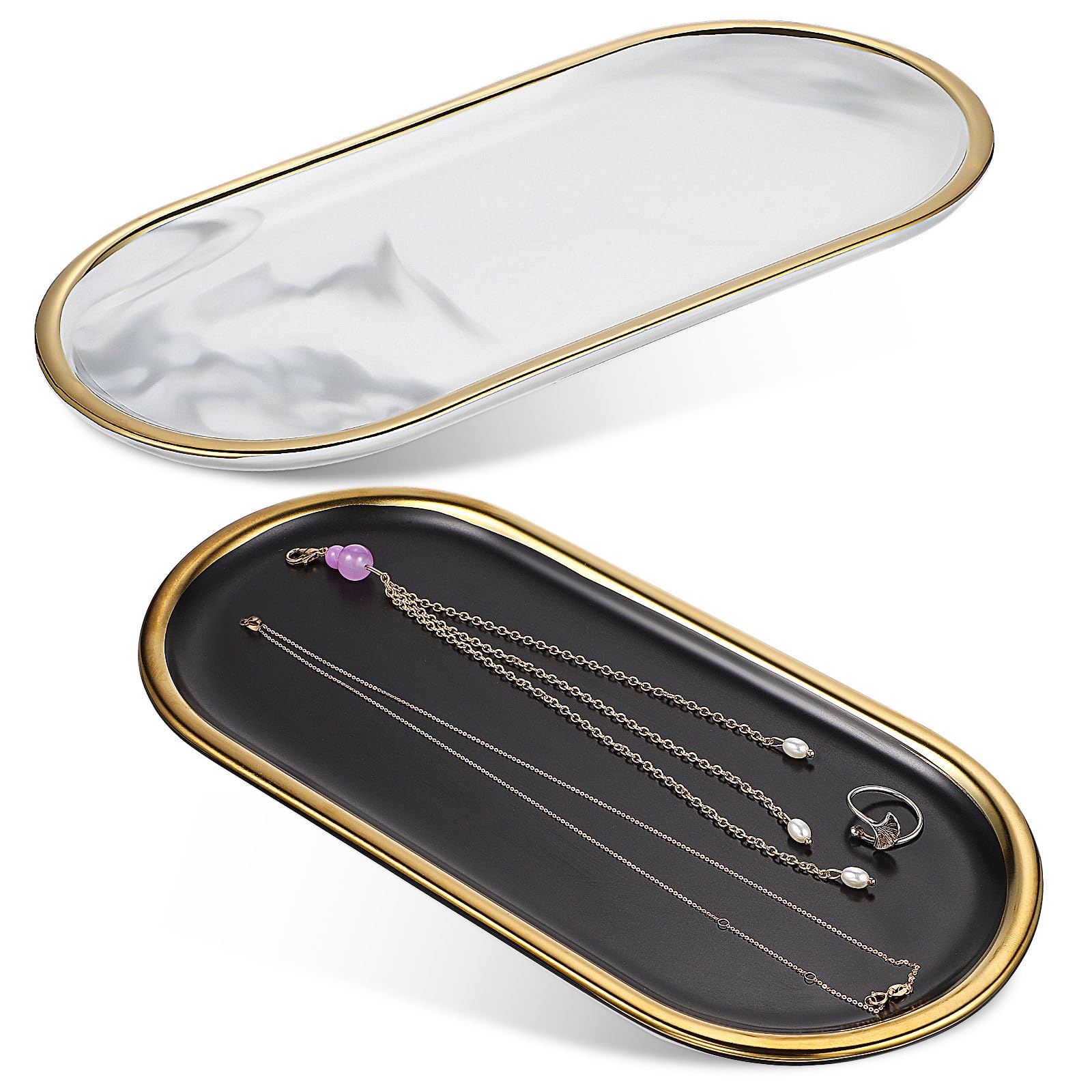 NUOBESTY 2pezzi Vassoio Decorativo Ovale Per Lavabo Vassoio Porta Profumi e Oggetti Da Toeletta Per Bagno Cucina