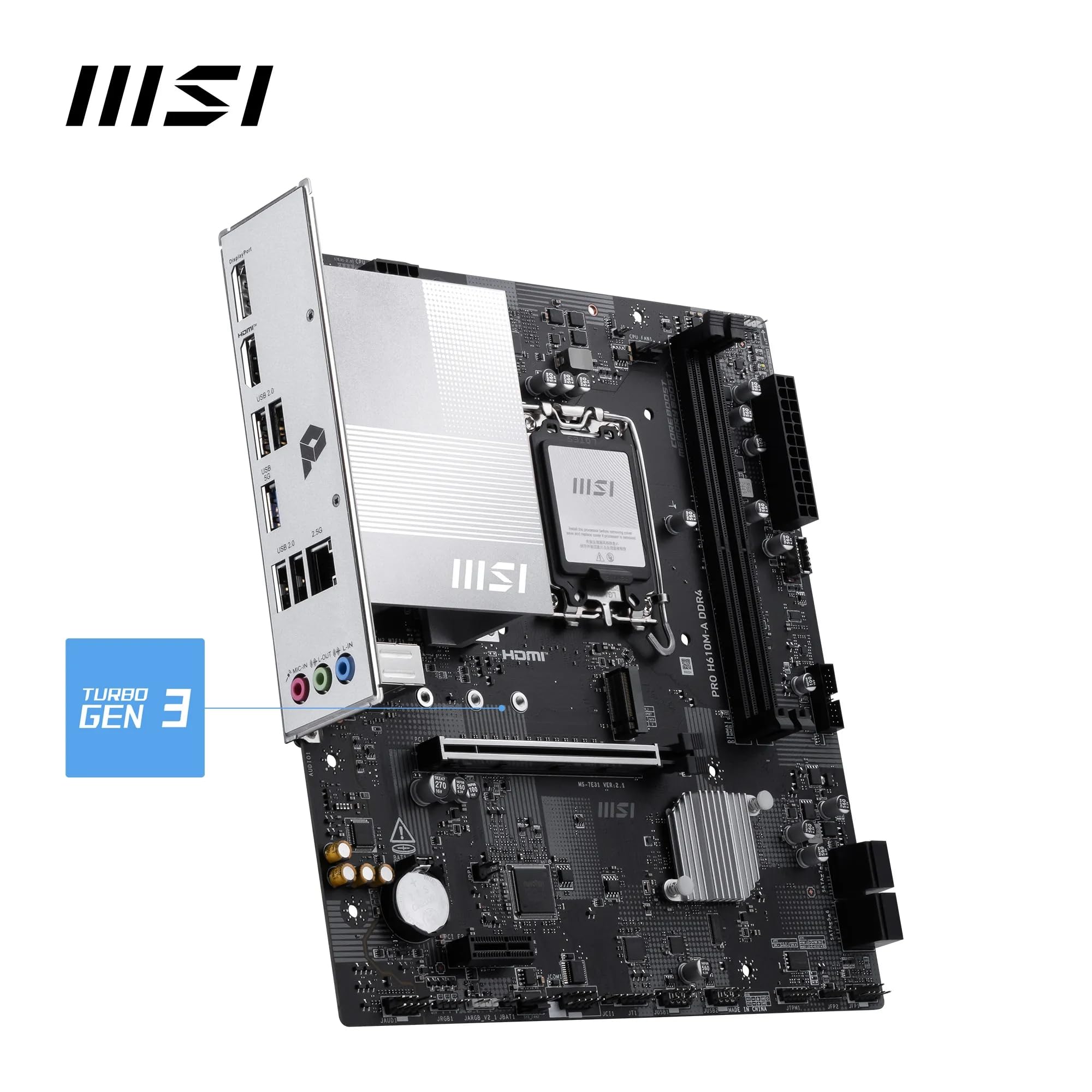 MSI Scheda madre PRO H610M-A DDR4 (Intel Core di 12a/13a/14a generazione, socket LGA 1700, DDR4, PCIe 4, SATA 6Gb/s, LAN 1Gb/s, slot M.2, USB 3.2, mATX)