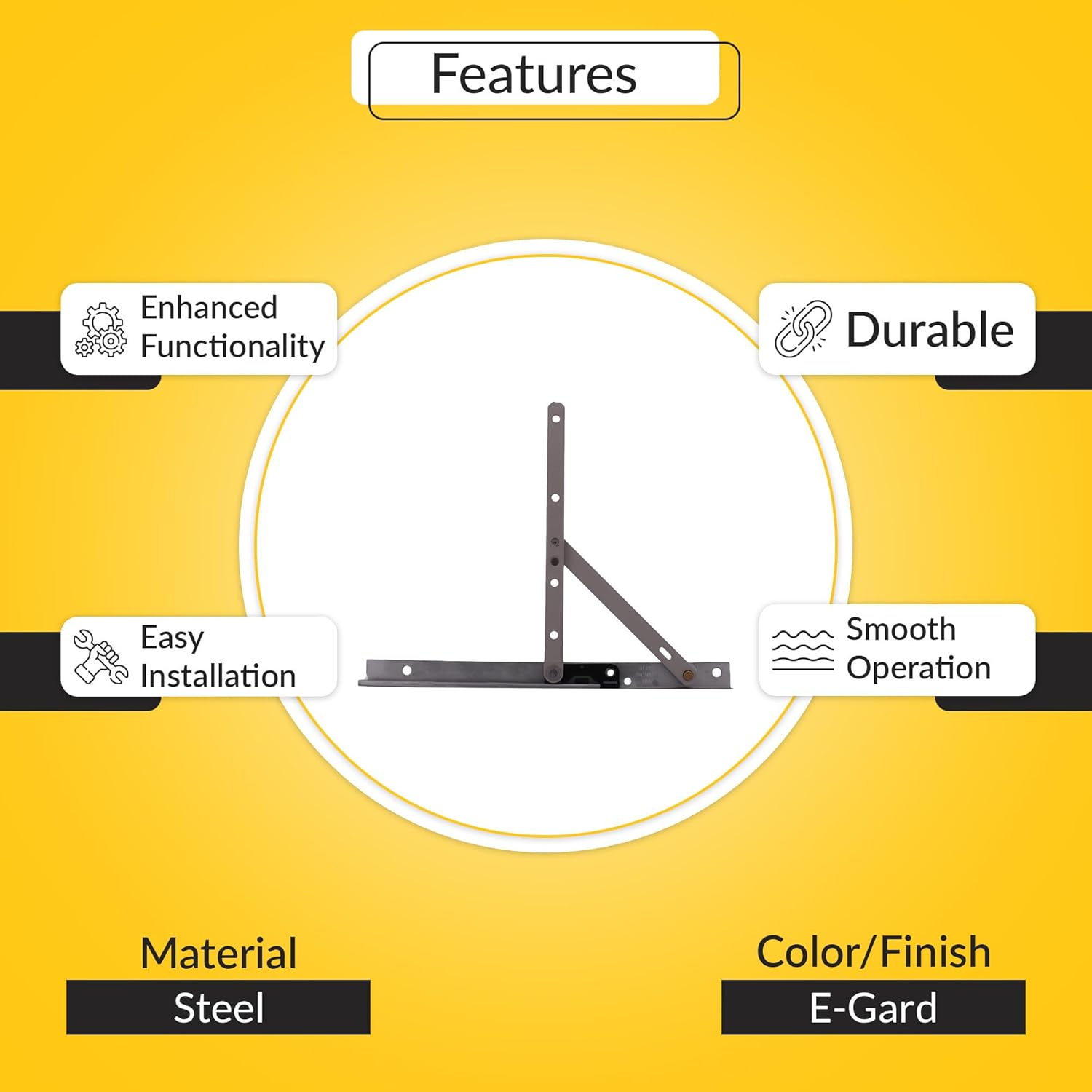 Brixwell Truth 14 Concealed Casement Hinge Upper Left Lower Right Type - E-Gard Finish,Arm and Rivet Material Steel,10" Track Length, 4-29/32" Arm Size, Window Hardware