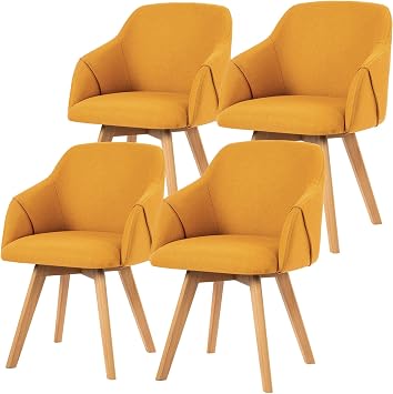 Bekrvio Set of 4 Swivel Dining Chairs with Arms   Upholstered in Breathable Linen, Wide Padded Seat with Beech Wood Legs, 360  Rotating Accent Armchair for Kitchen, Dining Room, Living Room