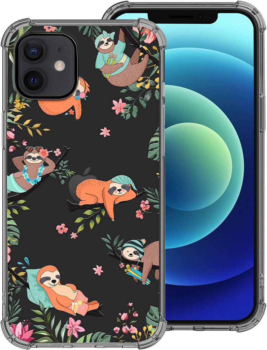 hepix Compatible with iPhone 12 Case Sloth for Kids Women Girl, iPhone 12 Pro Case Cute Sloth Funny Animal Hanging on Tree Pattern TPU Shockproof Protection Clear Cover for iPhone 12 6.1 inch 2020