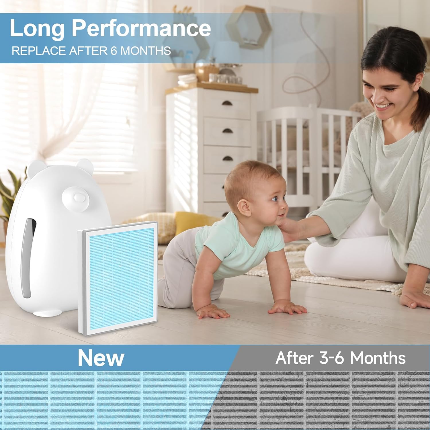 3-in-1 True HEPA Replacement Filter Compatible With Pure Enrichment PureBaby Kids Bear Air Purifier (PEAIRBER), 2 Pack