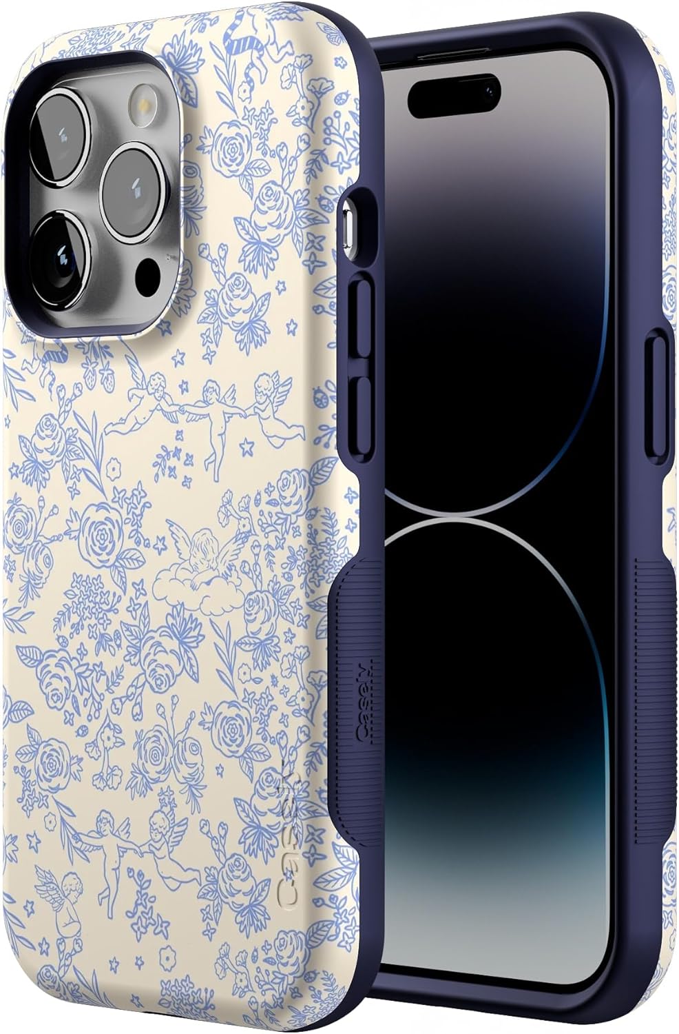 Casely iPhone 14 Pro Case | Cupid's Canvas | Periwinkle Floral | Bold Protective Design | Compatible with MagSafe