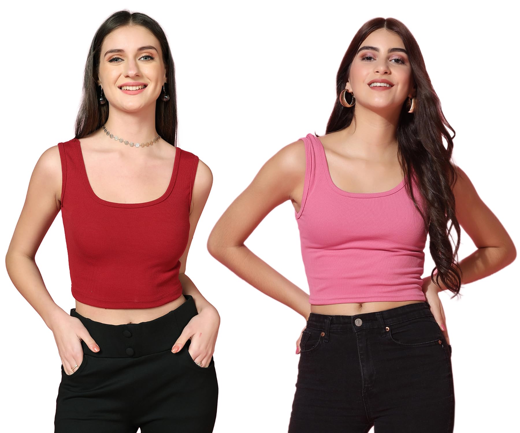 toplot Women's Combo Solid Ribbed Scoop Neck Sleeveless Slim Fit Tank Top Pack of 2-picture-28
