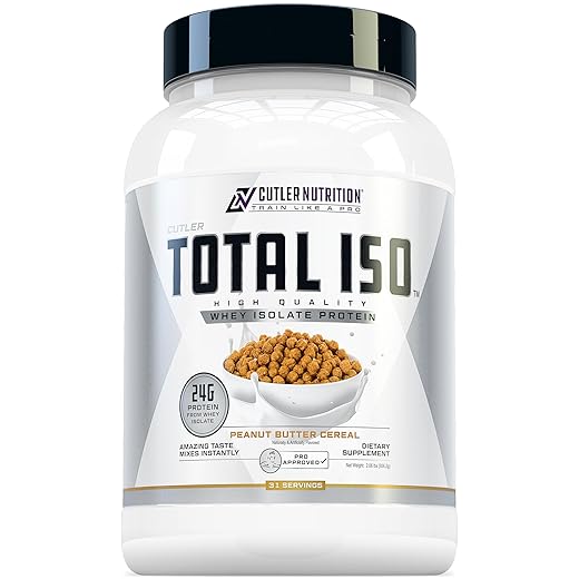 Cutler Nutrition Total ISO Whey Isolate Protein Powder: Best Tasting Whey Protein Shake Featuring 100% Whey Protein Isolate, Perfect Post Workout Protein Powder Mix, Peanut Butter Cereal, 2 Pounds