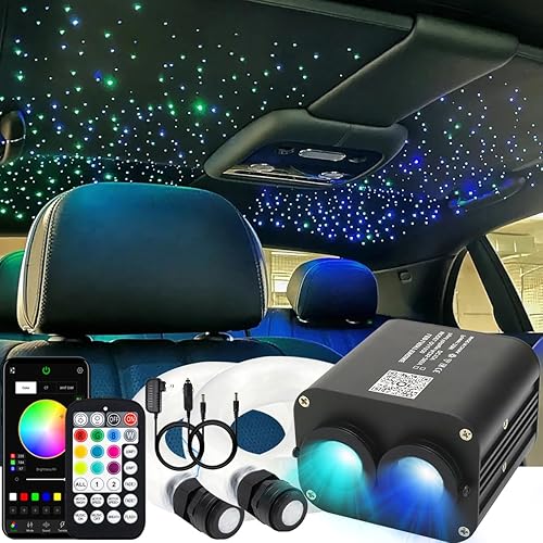 Miniatura 9 de AZIMOM Kits de techos de fibra óptica parpadeante de doble color de 20 W con luz de estrella mezcla de 860 piezas de 131 pies estrella tiroteadora