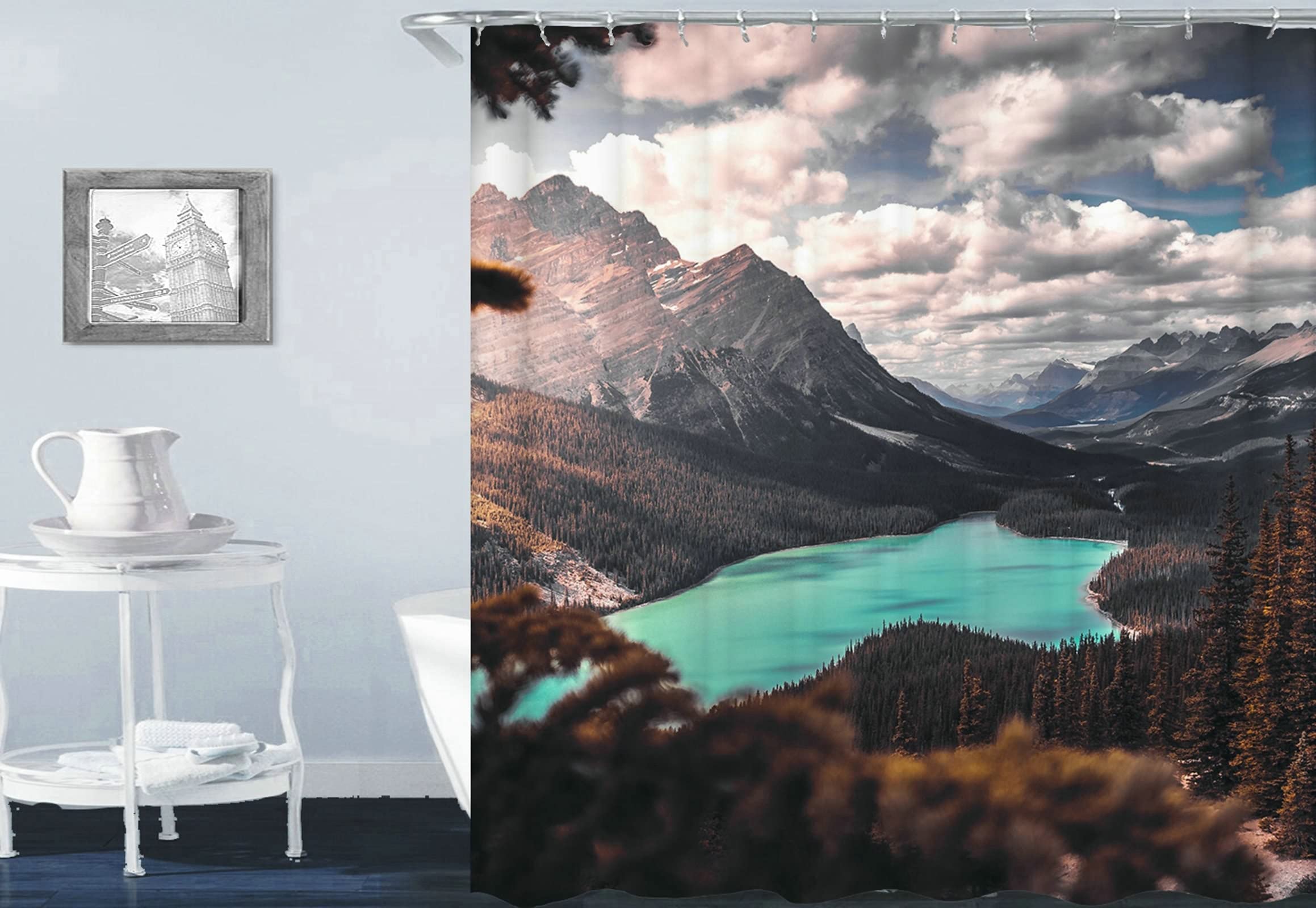 Rideau de douche lac et montagne pour créer une ambiance spa nature