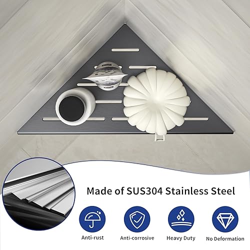 Miniatura 4 de Estante esquinero de ducha, estantes de baño de acero inoxidable 304 con diseño de ranura para pared de azulejos, soporte empotrado para champú para