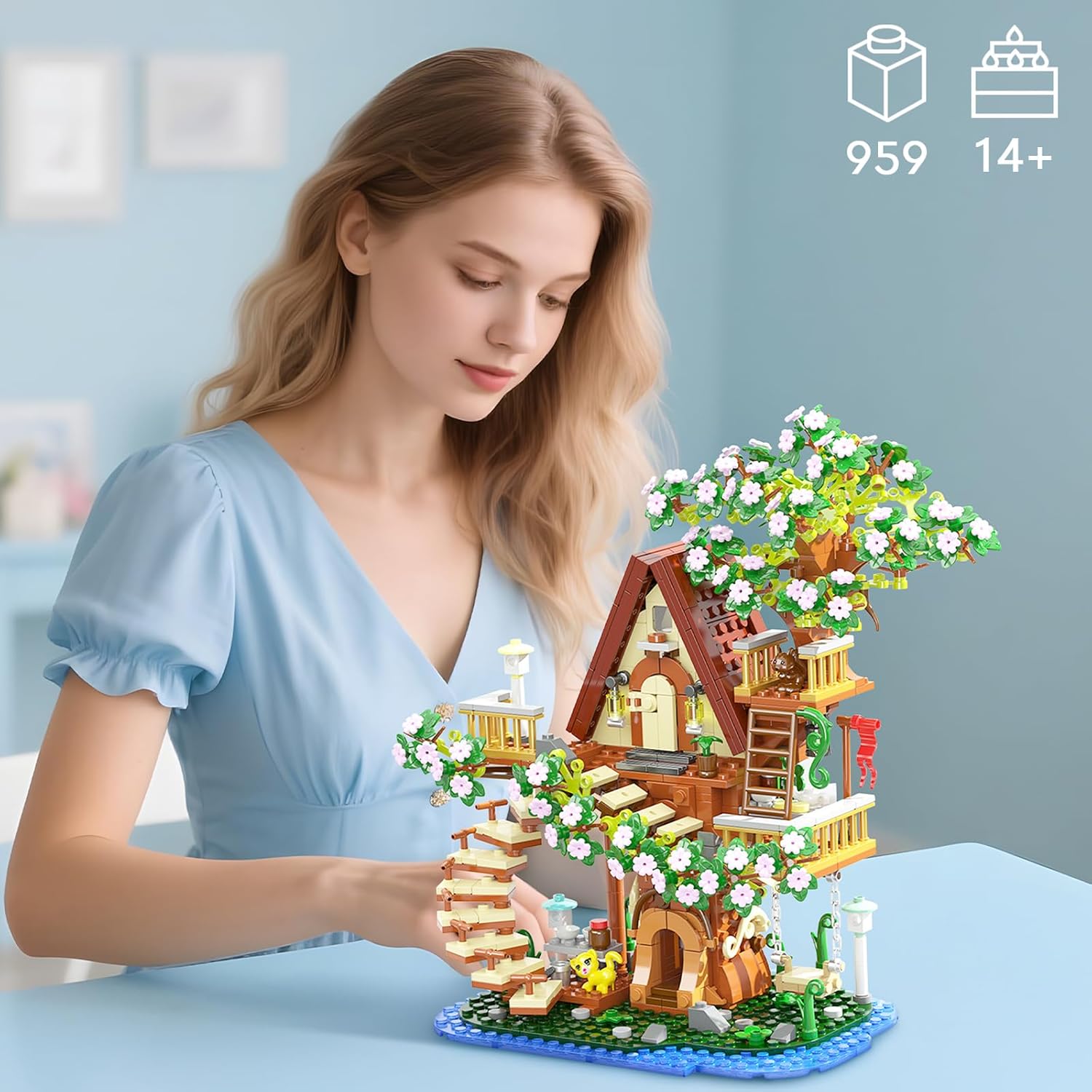 3 in 1 Cherry Blossom Treehouse Building Set, Ideas Flower Tree House Set for Adults, Collectible Creative Sakura Garden Toys Gifts for Teens 14+ (995 PCS)