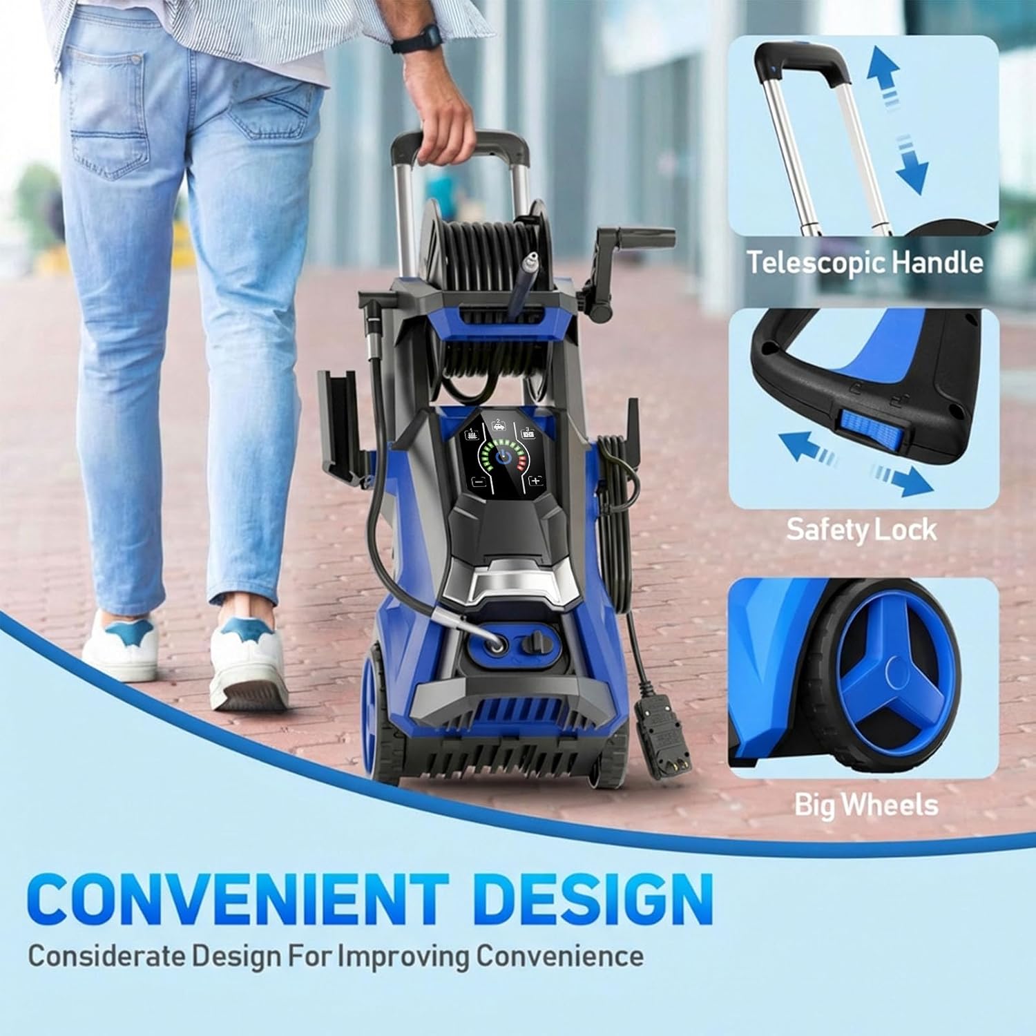 Pressure Washer with Touch Screen, Power Washers with GFCI Replacement Plug, Foam Cannon, High Pressure Cleaning Machine for Cars, Fences, Patios, Decks and Driveway, Blue
