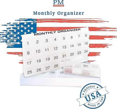 Miniatura 5 de Organizador de pastillas de 31 días  1 por día, 4 semanas, 31 compartimentos + organizador de pastillas mensual con almacenamiento  Incluye bandeja