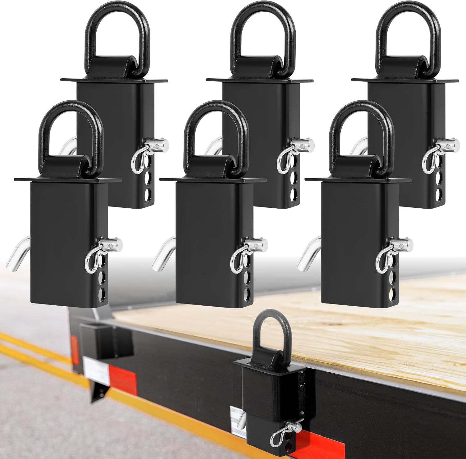FAHKNS Stake Pocket D Ring, 18000lbs Heavy Duty Removable D-Ring Stake Pocket with Hitch Pin, Tie-Down Utility for Trailers and Flatbeds, D Ring with 4 Adjustable Holes, 6 Pack