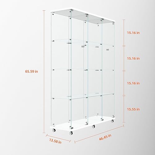 Miniatura 92 de Vitrina de cristal con 4 estantes con tira de luces LED y cerradura, vitrina de vitrina con ruedas y 1 puerta, vitrina de vidrio templado para sala