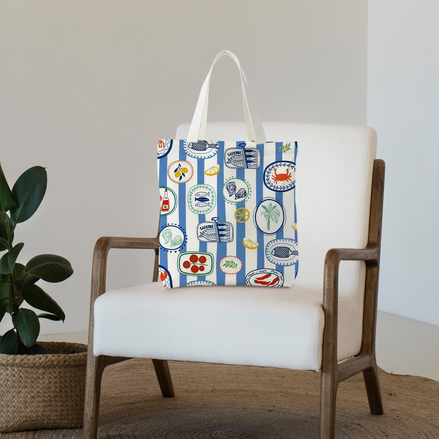 NATSUNO Canned Sardines Tote Bag,Fish Gifts for Women,Western Tote Bags for Women,Reusable Grocery Bags,Sardine Lover Gifts - Image 3