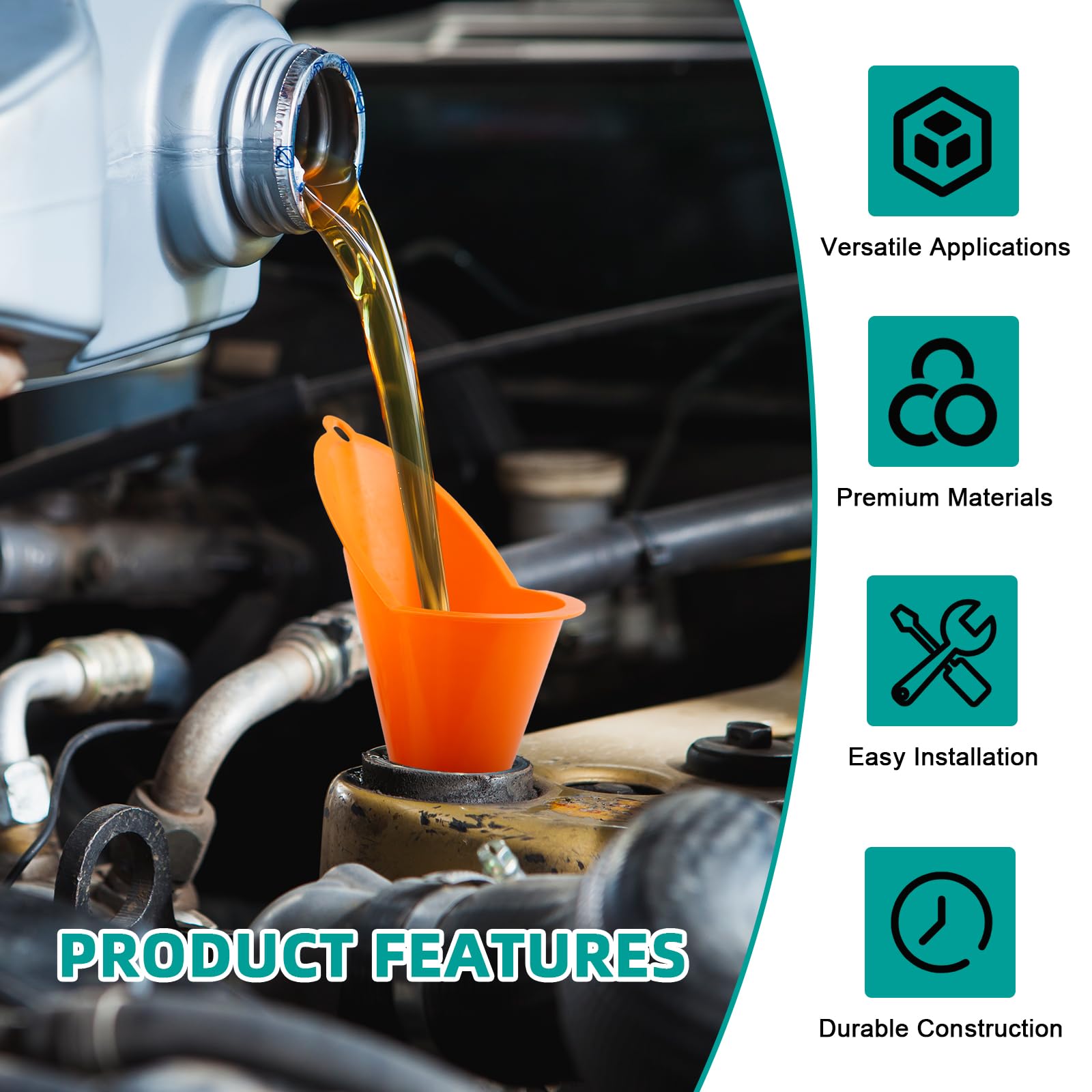 3Pcs Flexible Plastic Funnel Set,Wide Mouth Fuel Funnels,Flexible Right Angle Funnels with Detachable Spout and Filter,Long Mouth Funnel for Car, Motorcycle & Kitchen Gasoline Petrol Engine — view 6