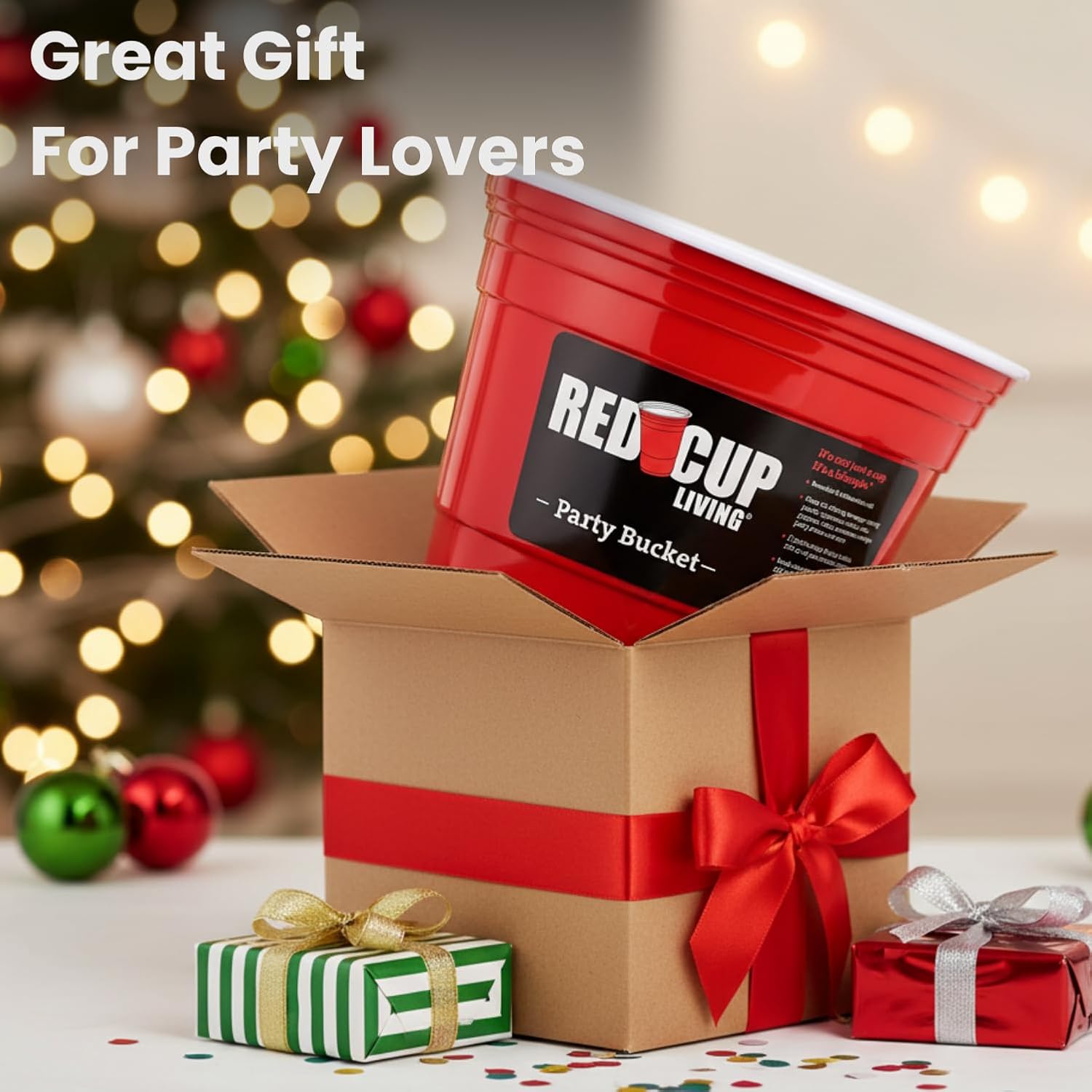 Red Cup Living Large Party Ice Bucket, 201 oz Insulated Drink Cooler for Parties, Bar & Kitchen, Durable Plastic Beer, Wine & Champagne Beverage Tub for Holiday (18)