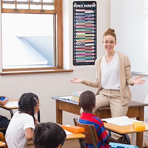Vista 28 de Sabary Organizador de lápices para estacionamiento, organizador de lápices, tela de nailon con ojales y tira magnética para niños, profesores