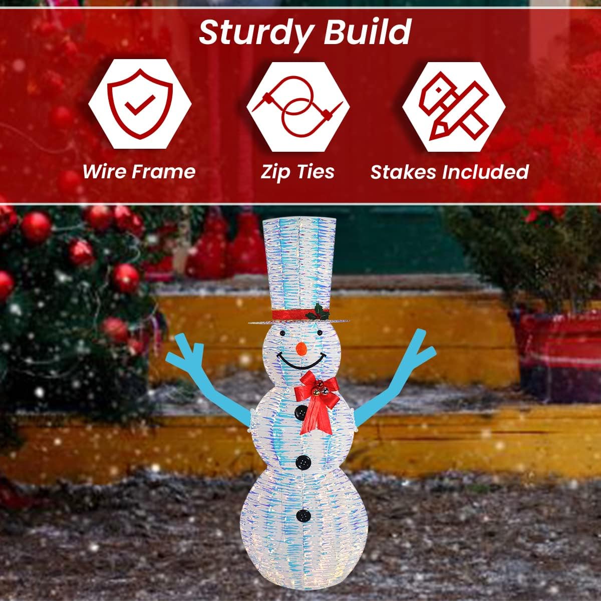 6 ft Iridescent Lighted Snowman - Pre Lit Outdoor Christmas Decoration - 105 Lights for Indoor or Yard Decor