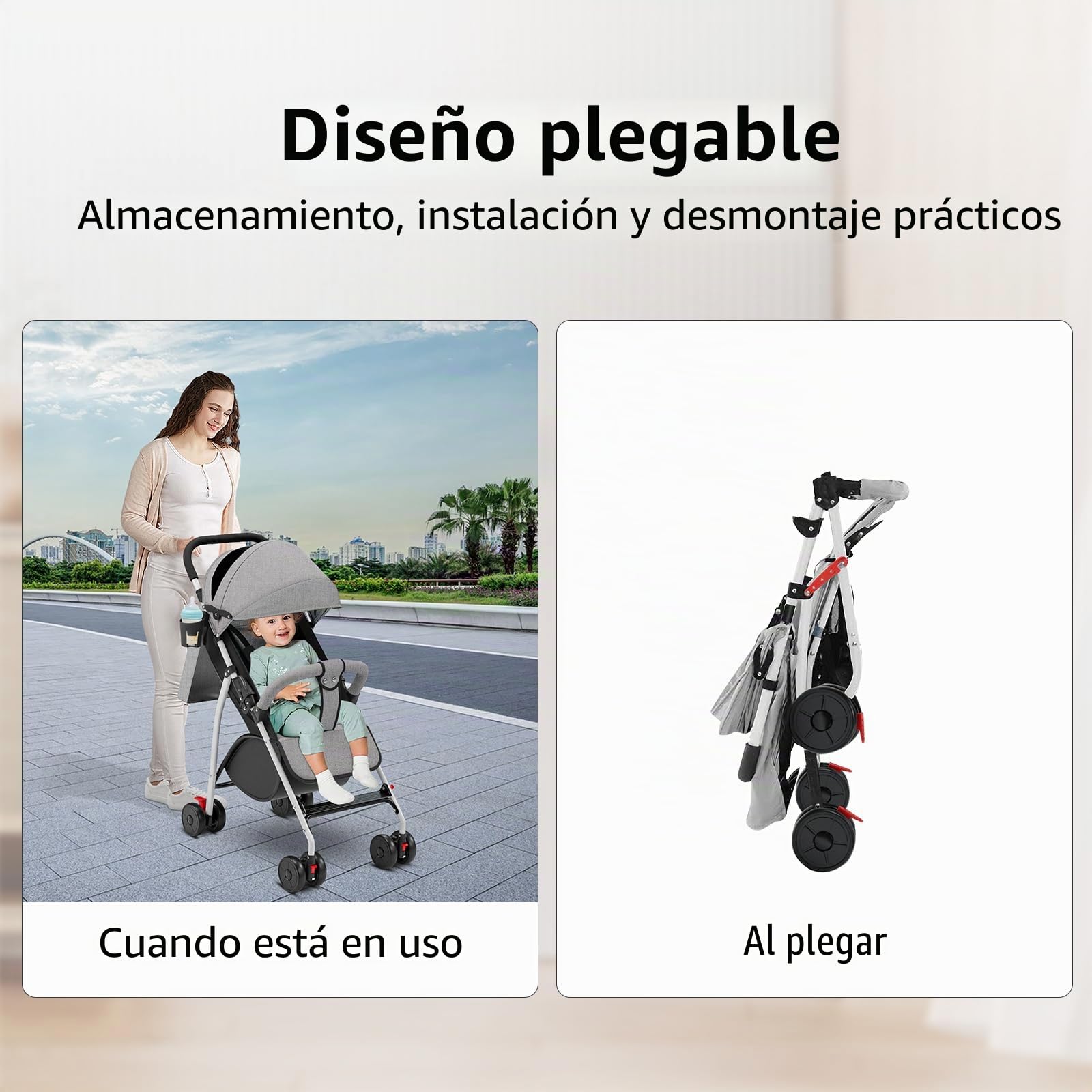 Mul-Butique cochecito plegable, 0 a 4 años (30 kg máximo), ligero (4,8 Kg), ajuste del respaldo hasta la posición acostada, espacio de almacenamiento en la parte inferior, con algodón, portavasos