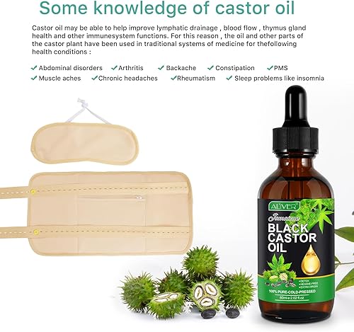 Miniatura 3 de Paquete de aceite de ricino 5 en 1 para hígado, paquete de aceite de ricino para cintura y cuello tiroideo, aceite de ricino orgánico, kit de