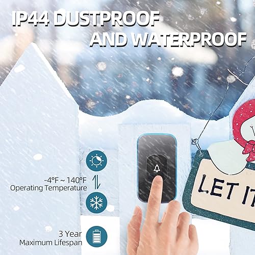 Miniatura 9 de Timbre inalámbrico de 1200 pies, impermeable, timbres y timbres inalámbricos con luz LED flash, 36 melodías, 4 niveles de volumen para oficina en