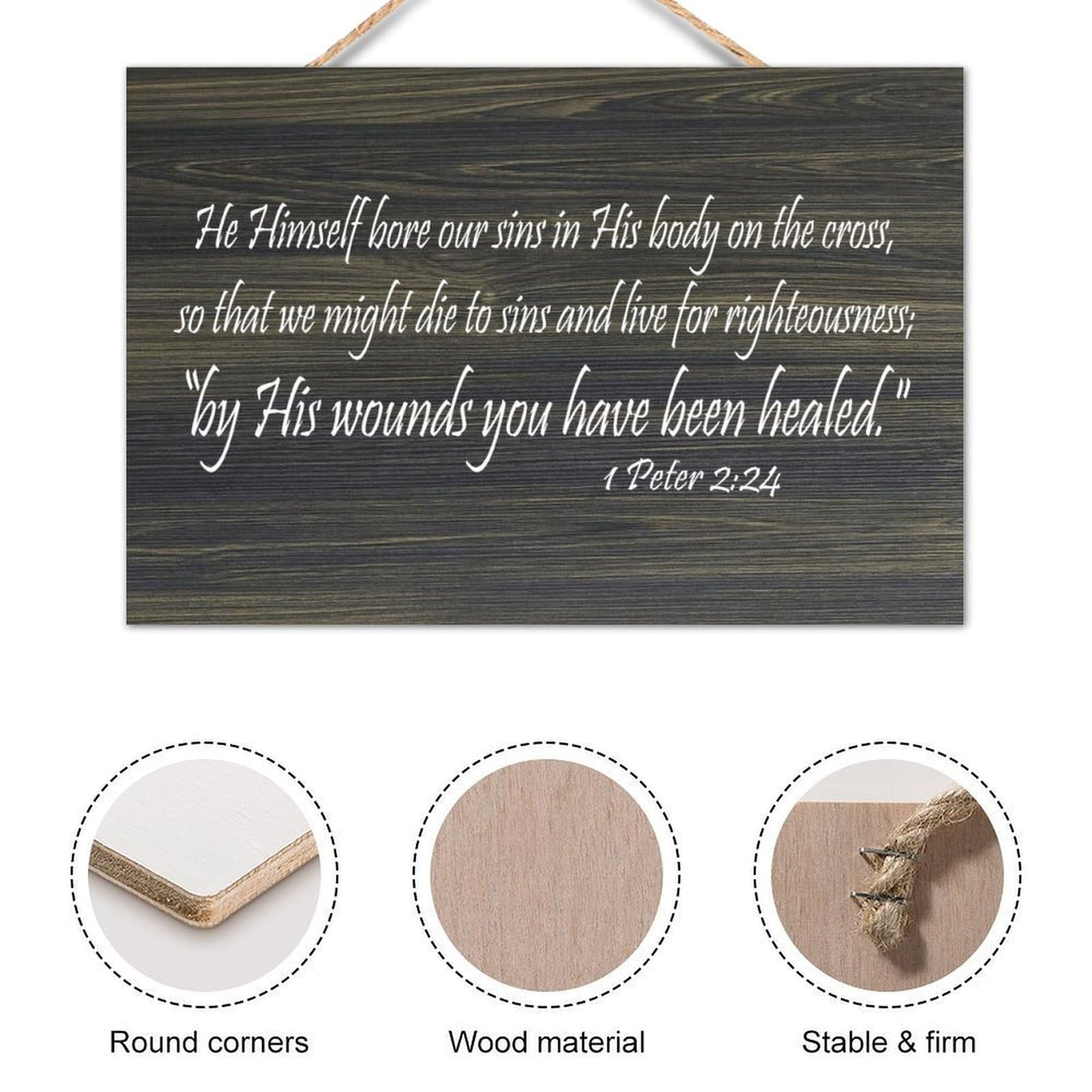 1 Peter 2:24 He Himself Bore Our Sins in His Body on The Cross,So That We Might Die to Sins And Liv Wooden Wall Sign 8x12 Bible Wood Sign Rustic Wall Plaques for Door Living Room Christmas Decor - Image 7