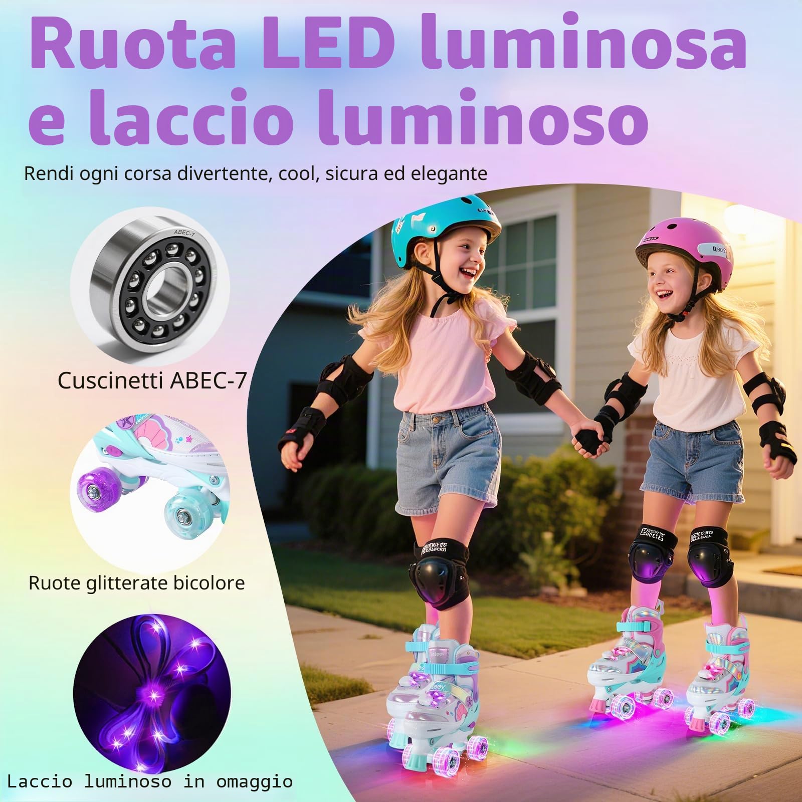 BELEEV Pattini a Rotelle per Bambini, Pattini Roller Ajustabili con 8 Ruote LED Luminose e Lacci per Principianti Ragazzi Ragazze, Sicuri Divertenti, Regalo di Compleanno e Natale