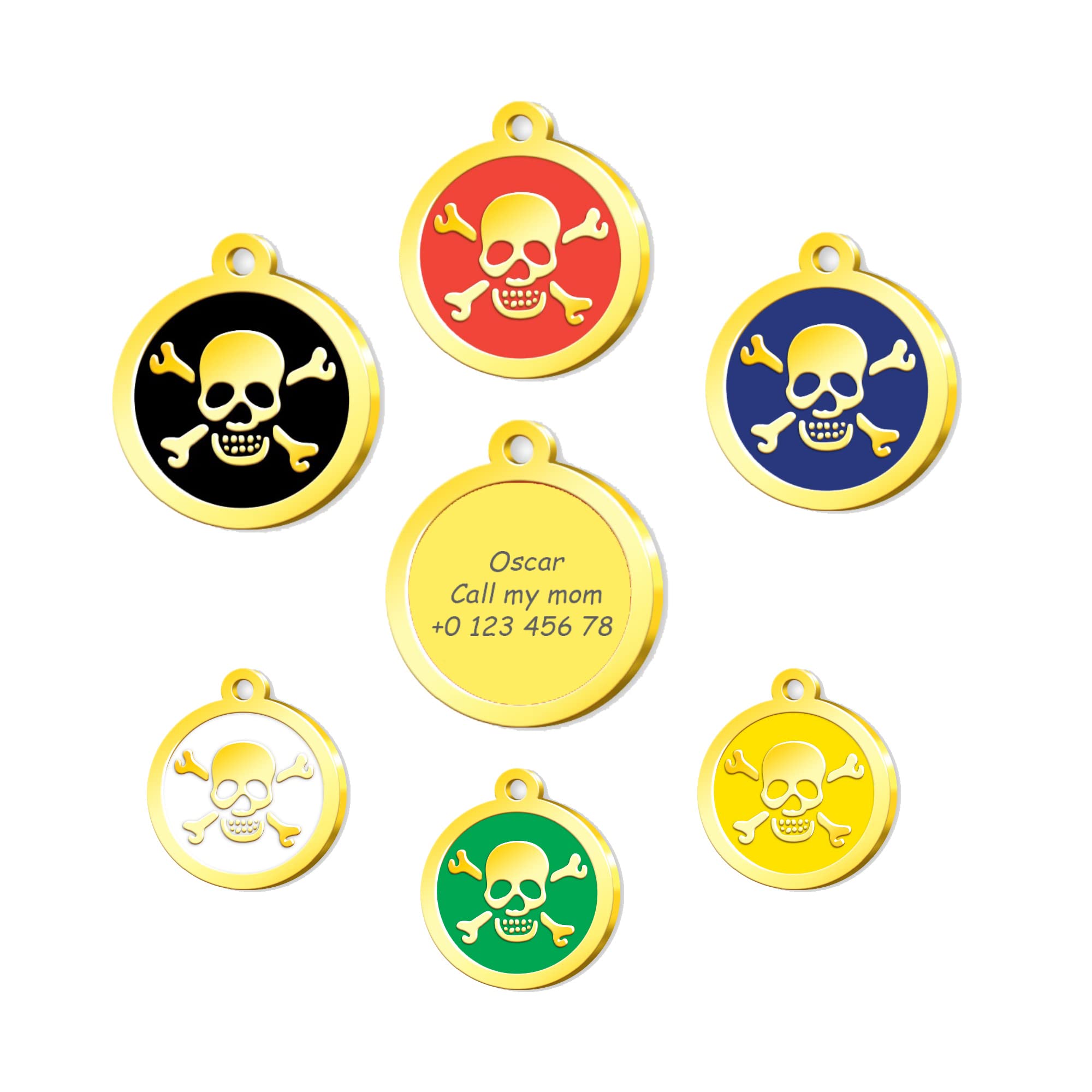 Skull Dog id Tag - 24K Gold Plated Pet Tags - Gold Plated Dog Tag - Personalized Pet Tag - Customized Dog Cat Tag - ID Tag for Dog - Custom Dog Name Tag - TS4 (Red)