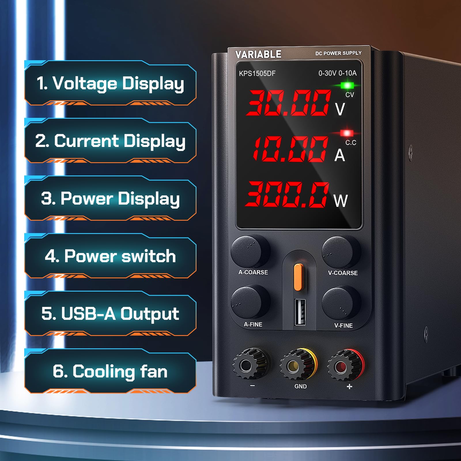 Alimentation de Laboratoire, 30V 10A Alimentation de à Commutation Réglable avec, Interface USB A 5V2A, Ajustable à Courant Continu, Affichage LED à 4 Chiffres