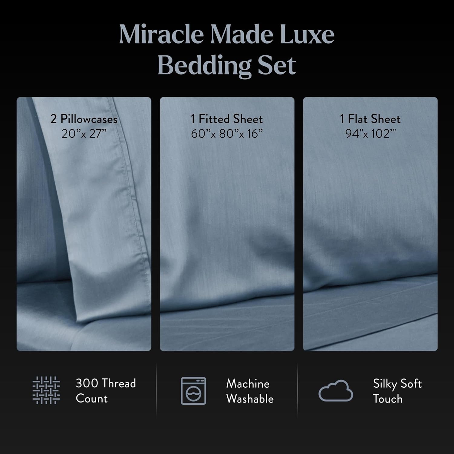 Miracle Made Breathable Cotton Bed Sheets, 4-Piece Set – Silver-Treated, Soft and Cool-to-The-Touch Lightweight Bedding Designed for Hot Sleepers – King Size, Slate Blue - Image 3