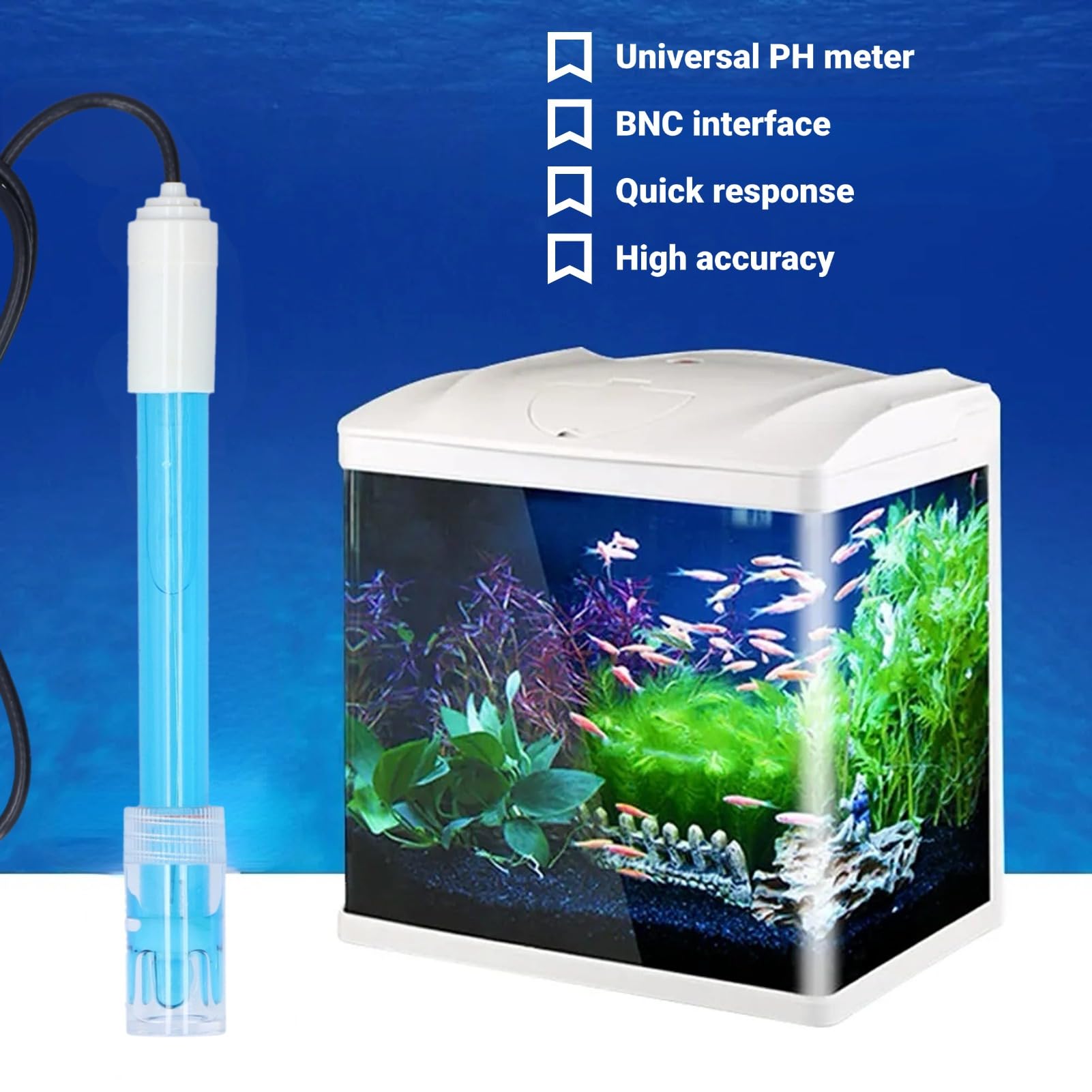 Strumento per Test Elettrodo Ph Connettore Bnc, Sonda Ph Guscio in Plastica per Piscina Bnc, 0,00-14,00PH, 0-60℃, Acquario con Regolatore di Ph Adatto per L'industria Chimica